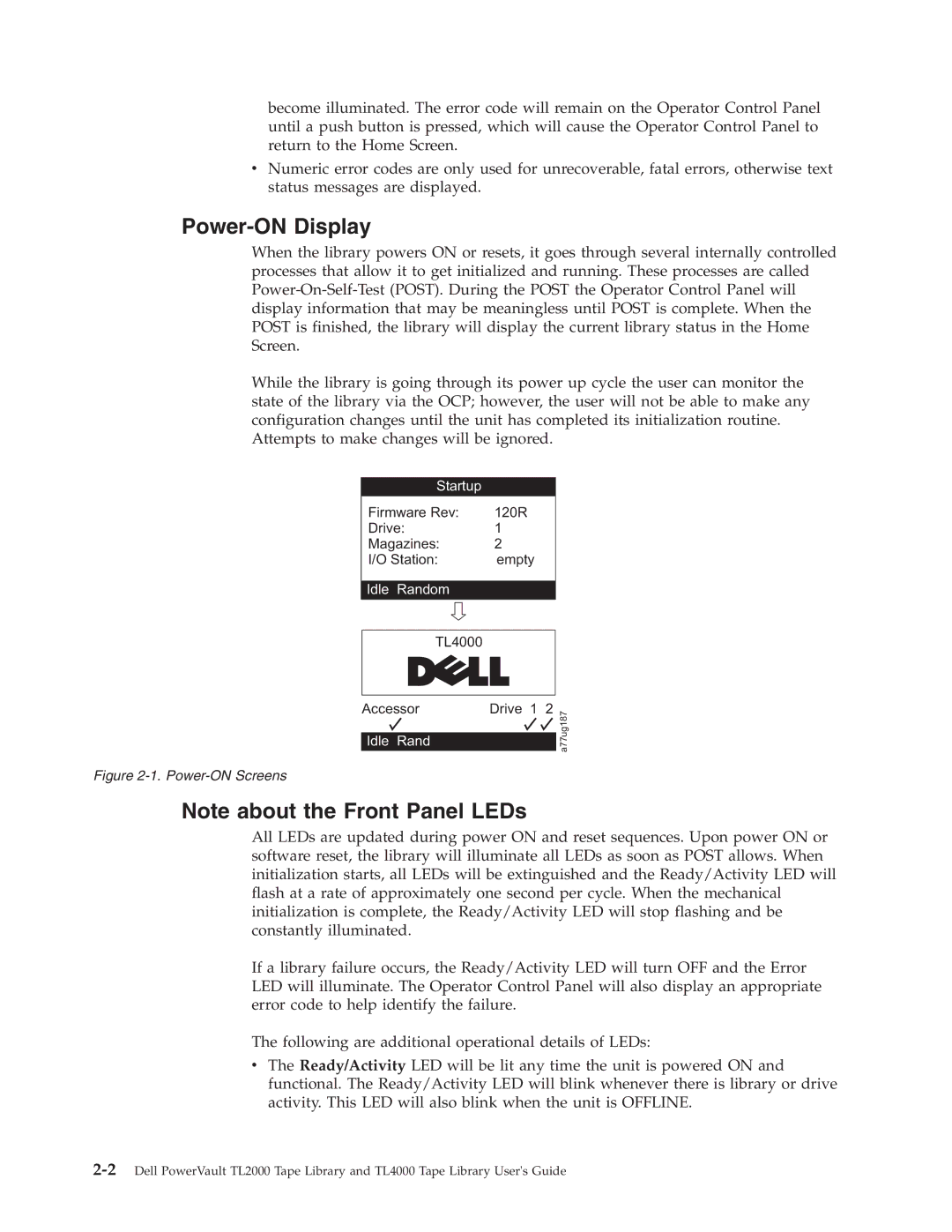 Dell TL2000 manual Power-ON Display, Power-ON Screens 