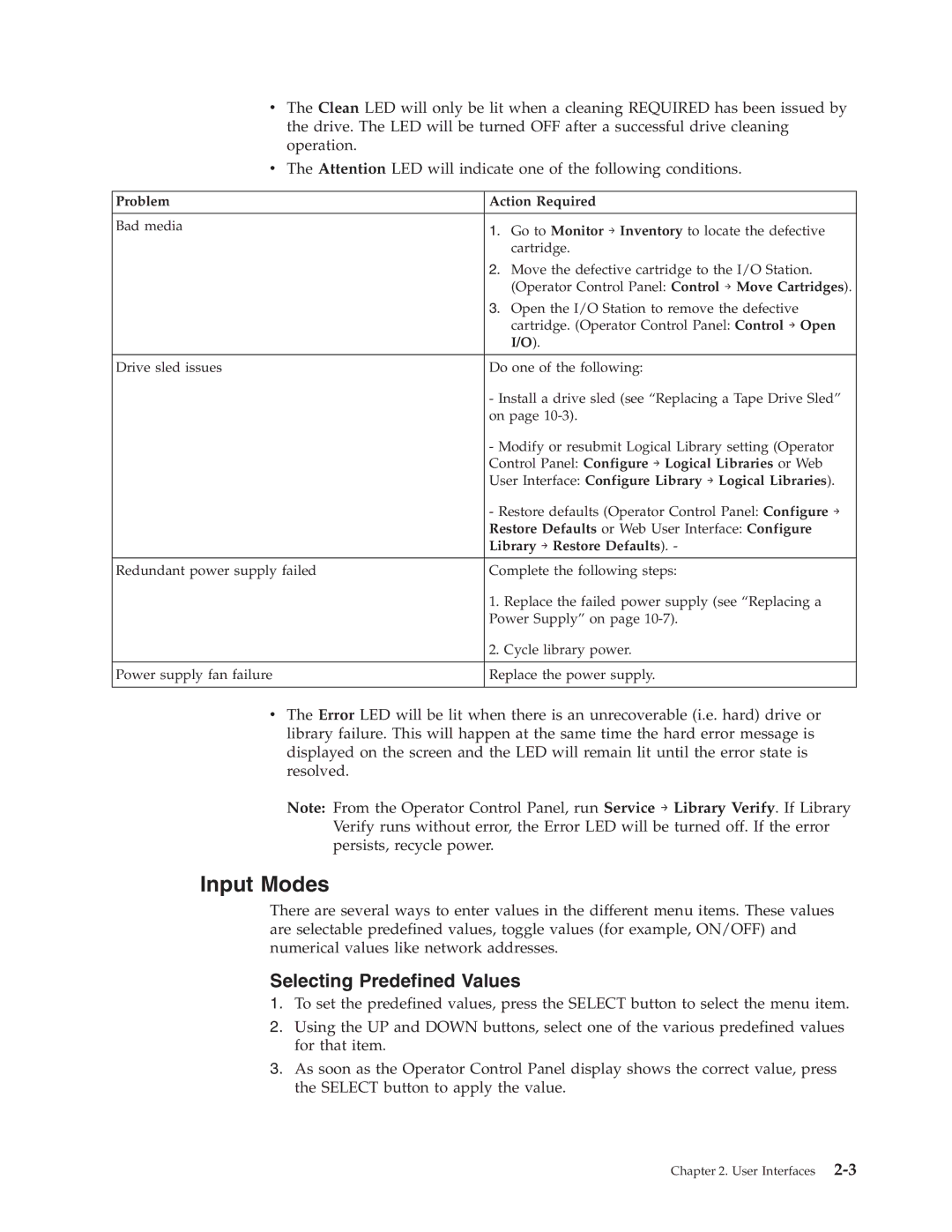 Dell TL2000 manual Input Modes, Selecting Predefined Values 