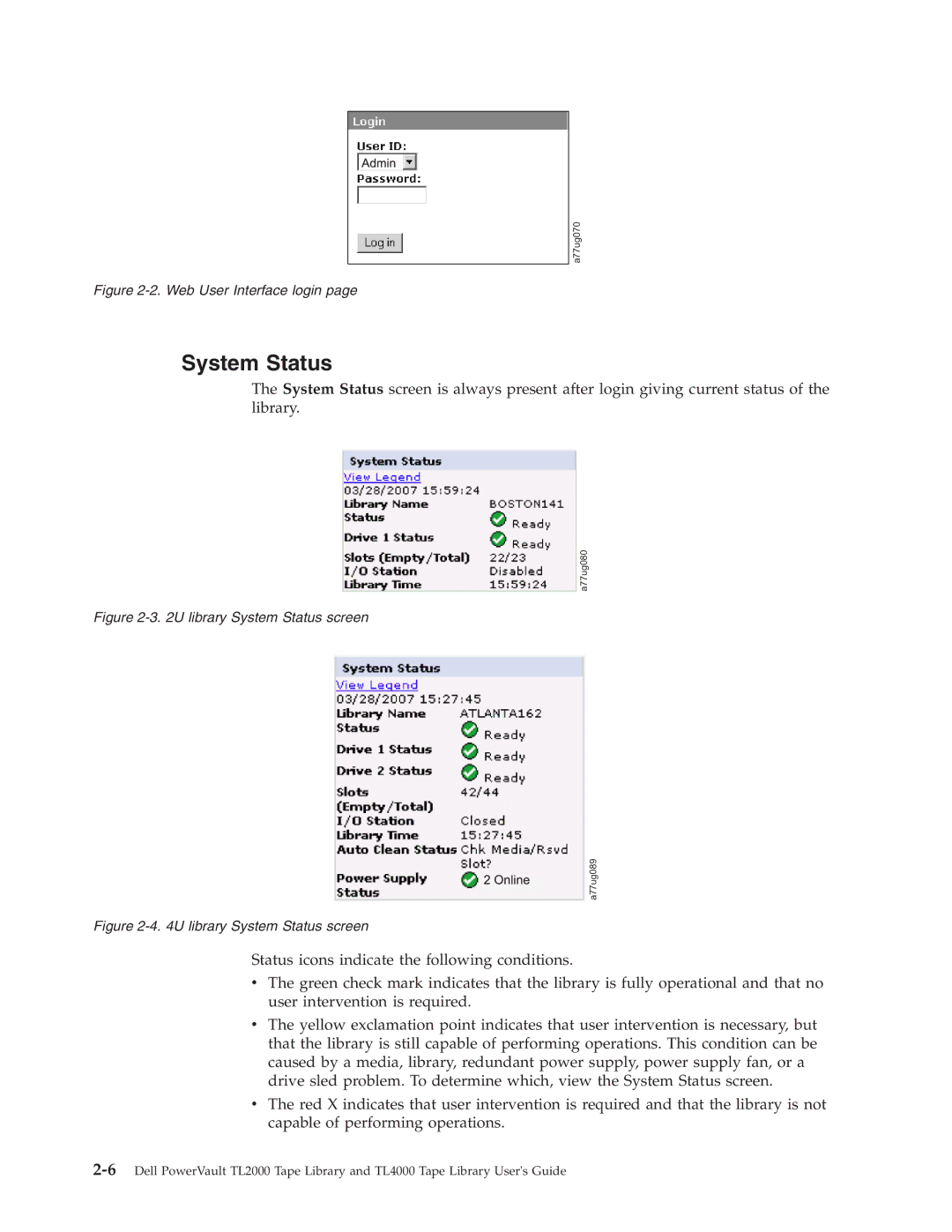 Dell TL2000 manual System Status, Web User Interface login 