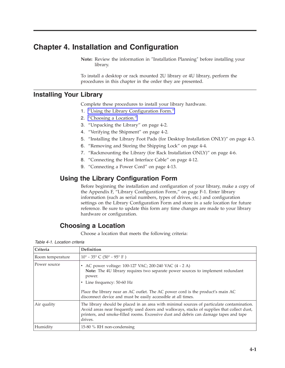 Dell TL2000 manual Installation and Configuration, Installing Your Library, Using the Library Configuration Form 