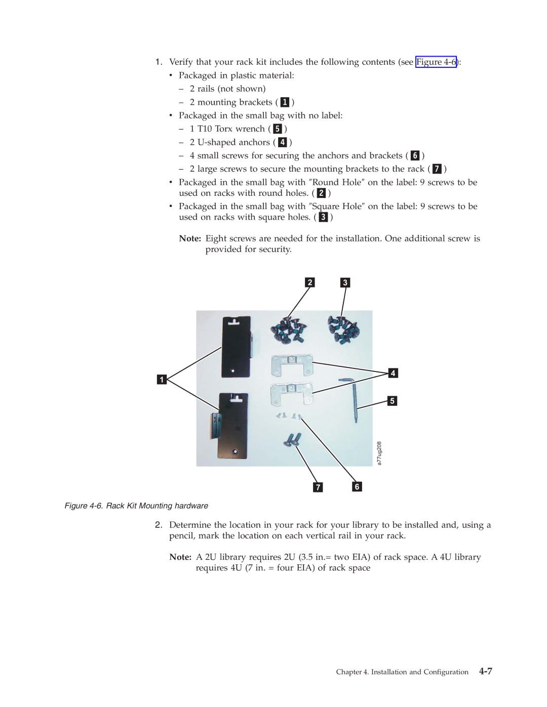 Dell TL2000 manual Rack Kit Mounting hardware 