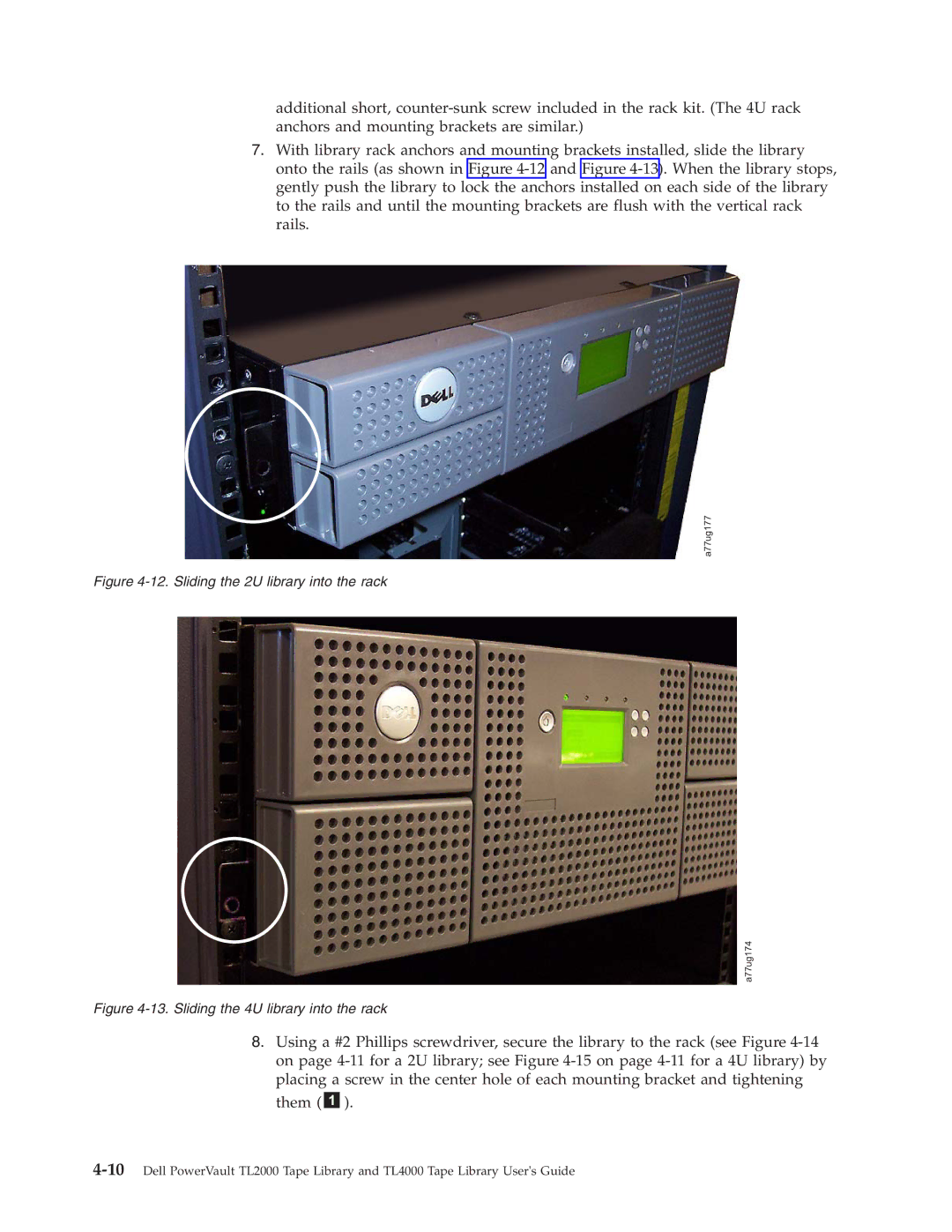 Dell TL2000 manual Sliding the 2U library into the rack 