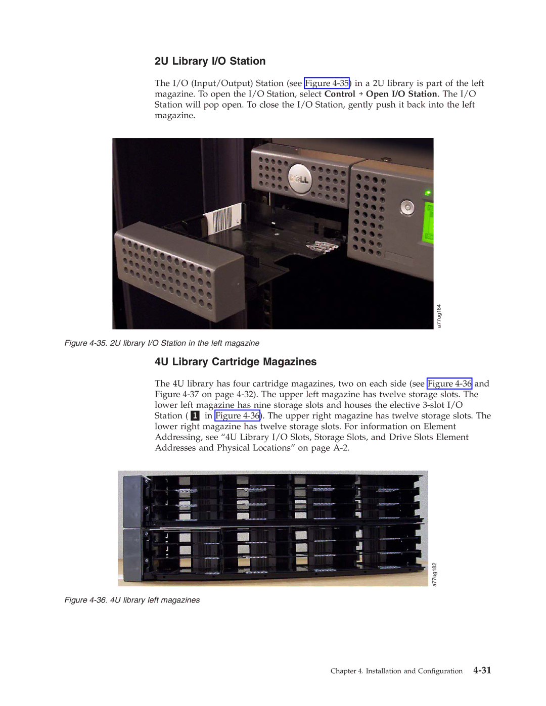 Dell TL2000 manual 2U Library I/O Station, 4U Library Cartridge Magazines 