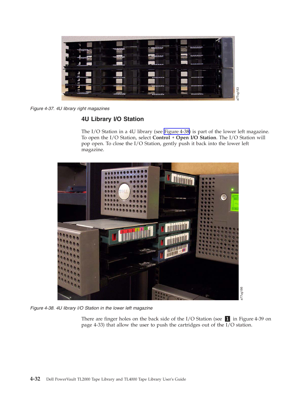 Dell TL2000 manual 4U Library I/O Station, U library right magazines 