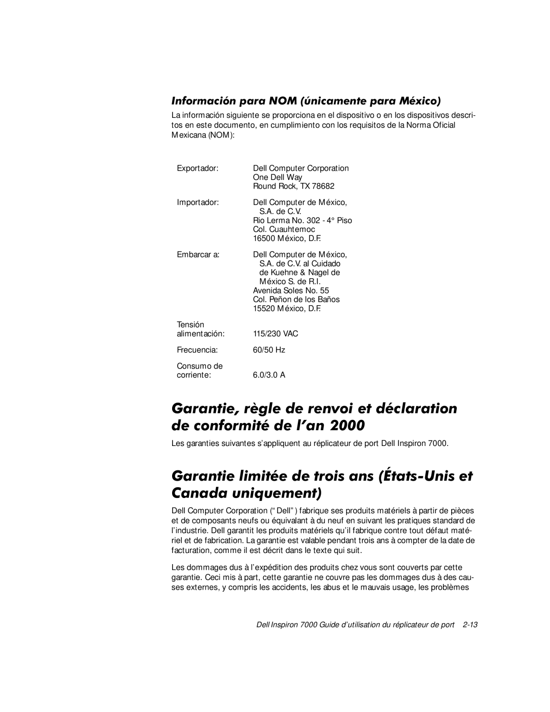 Dell TSR9C manual DUDQWLHUqJOHGHUHQYRLHWGpFODUDWLRQ GHFRQIRUPLWpGHO·DQ 