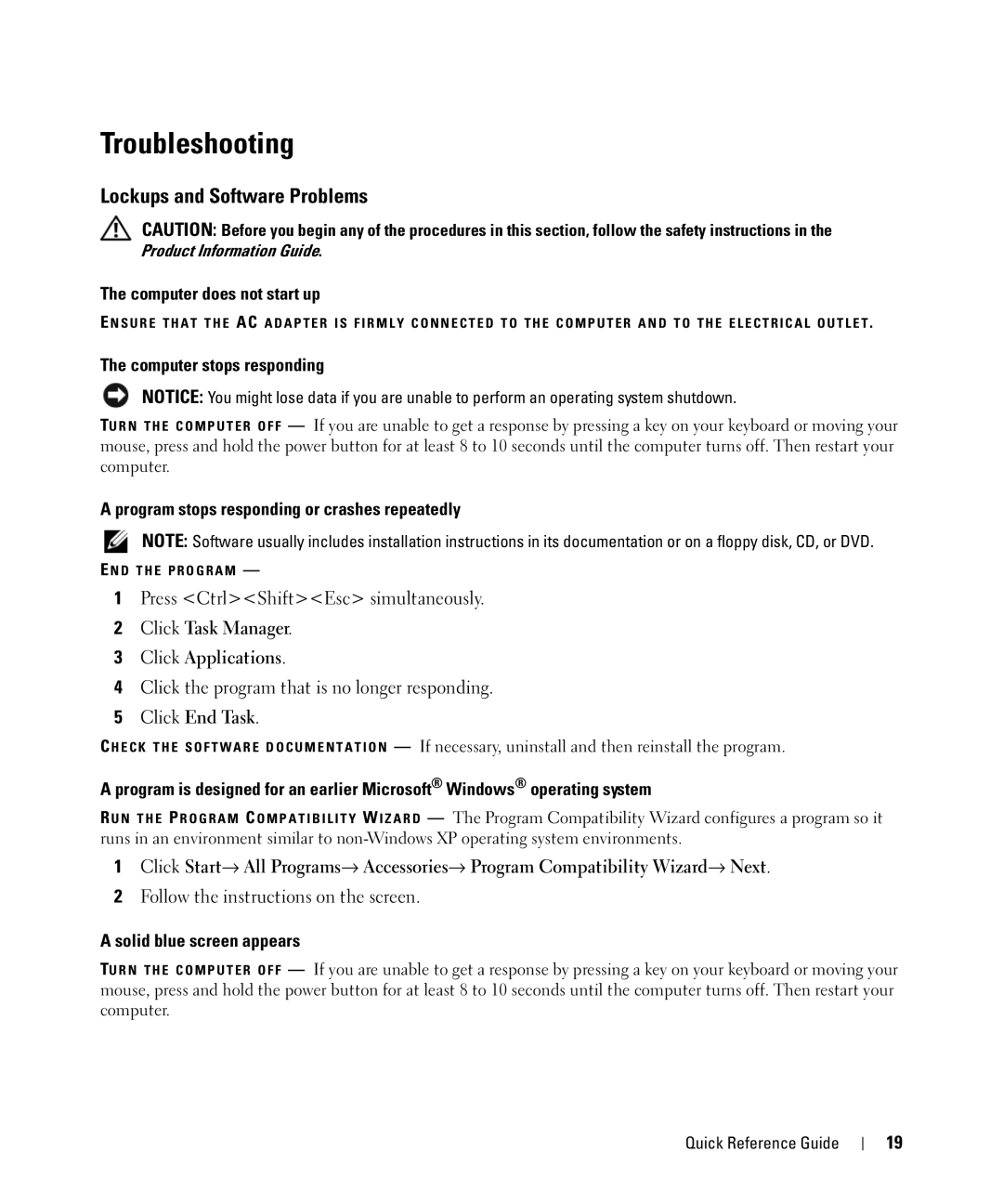 Dell TX419 manual Troubleshooting, Lockups and Software Problems 