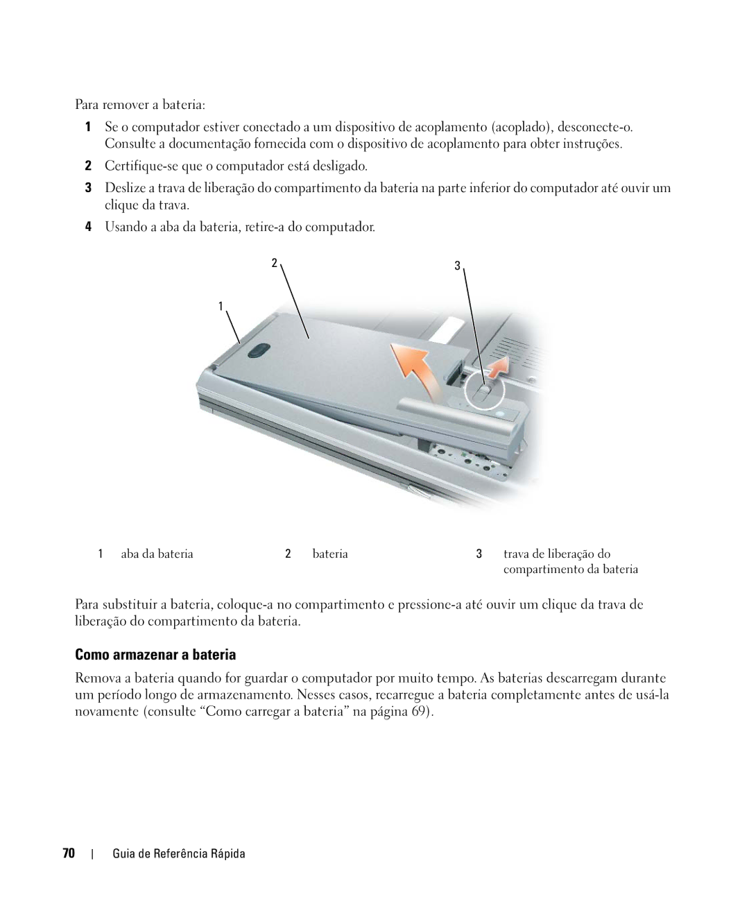 Dell TX419 manual Como armazenar a bateria 