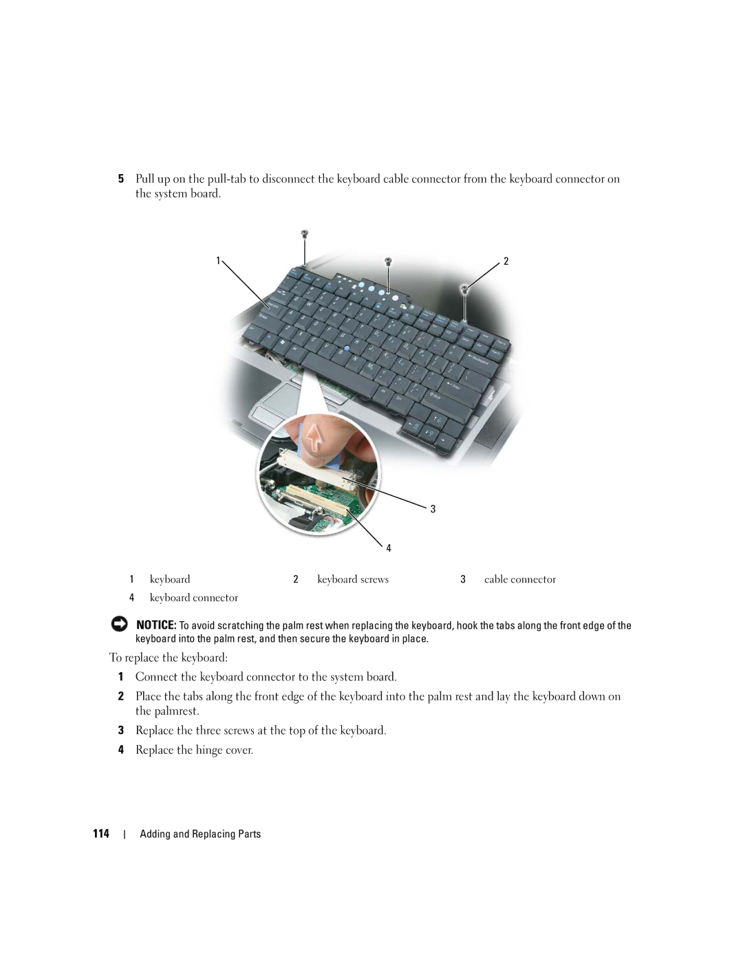 Dell TX453 manual Keyboard Keyboard screws, Keyboard connector 