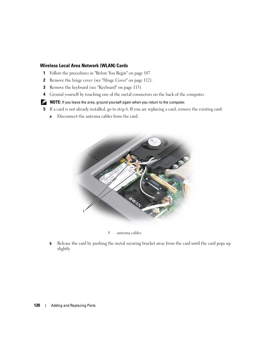 Dell TX453 manual Wireless Local Area Network Wlan Cards, Antenna cables 