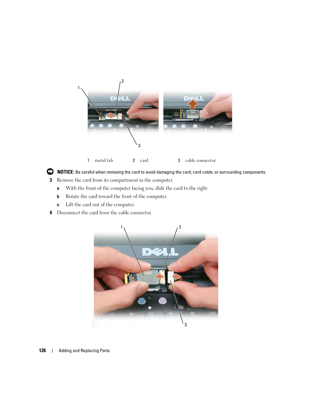 Dell TX453 manual Metal tab Card Cable connector 