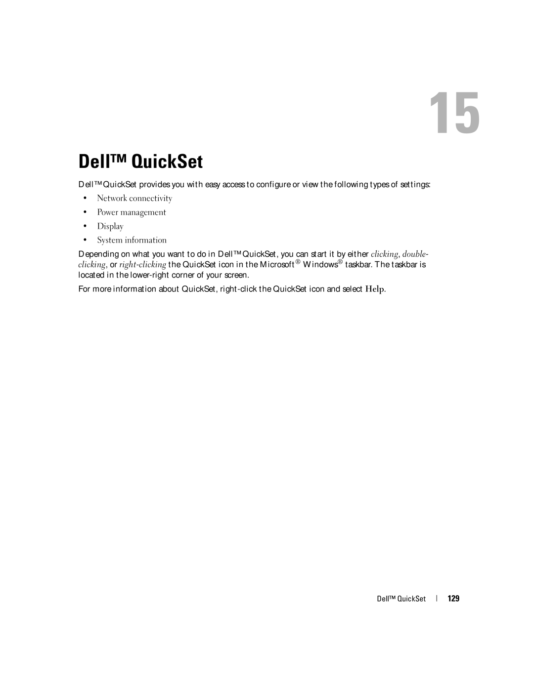 Dell TX453 manual Dell QuickSet, 129 