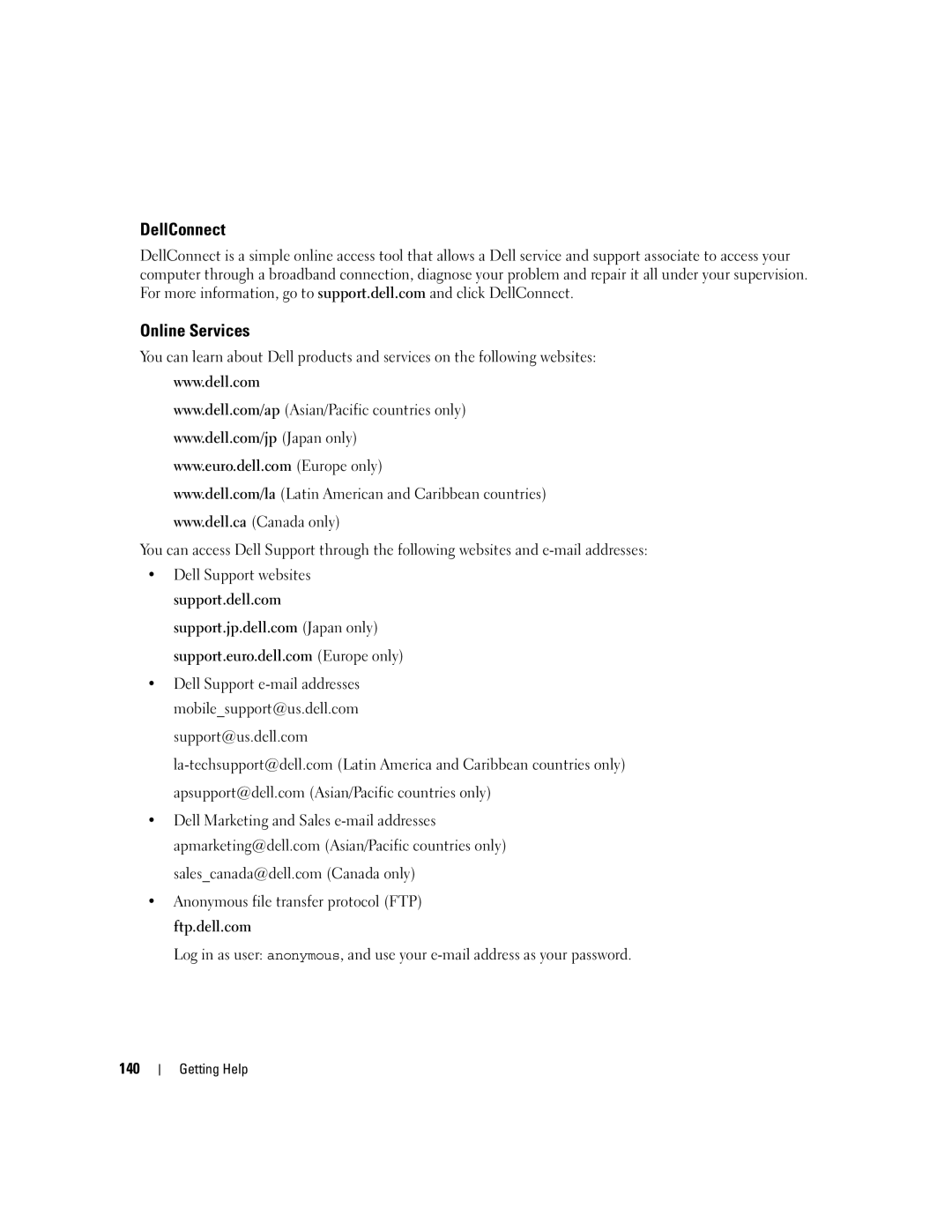 Dell TX453 manual DellConnect Online Services 