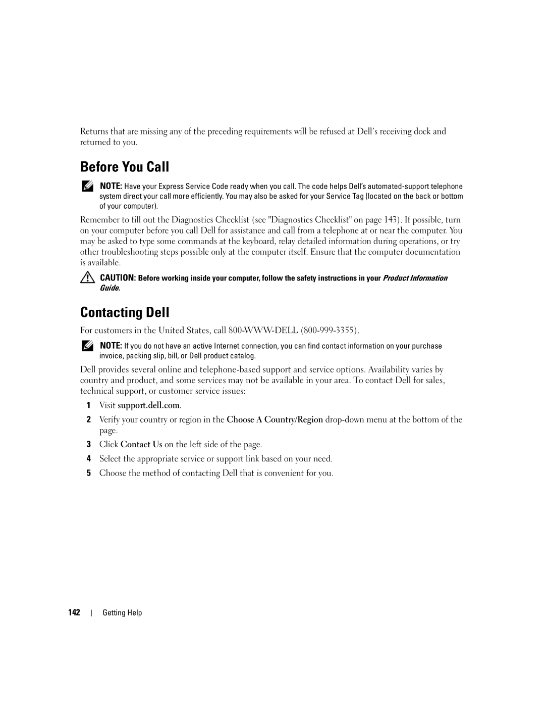 Dell TX453 manual Before You Call, Contacting Dell 