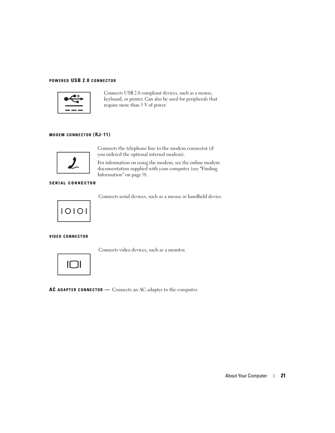 Dell TX453 manual Connects serial devices, such as a mouse or handheld device 