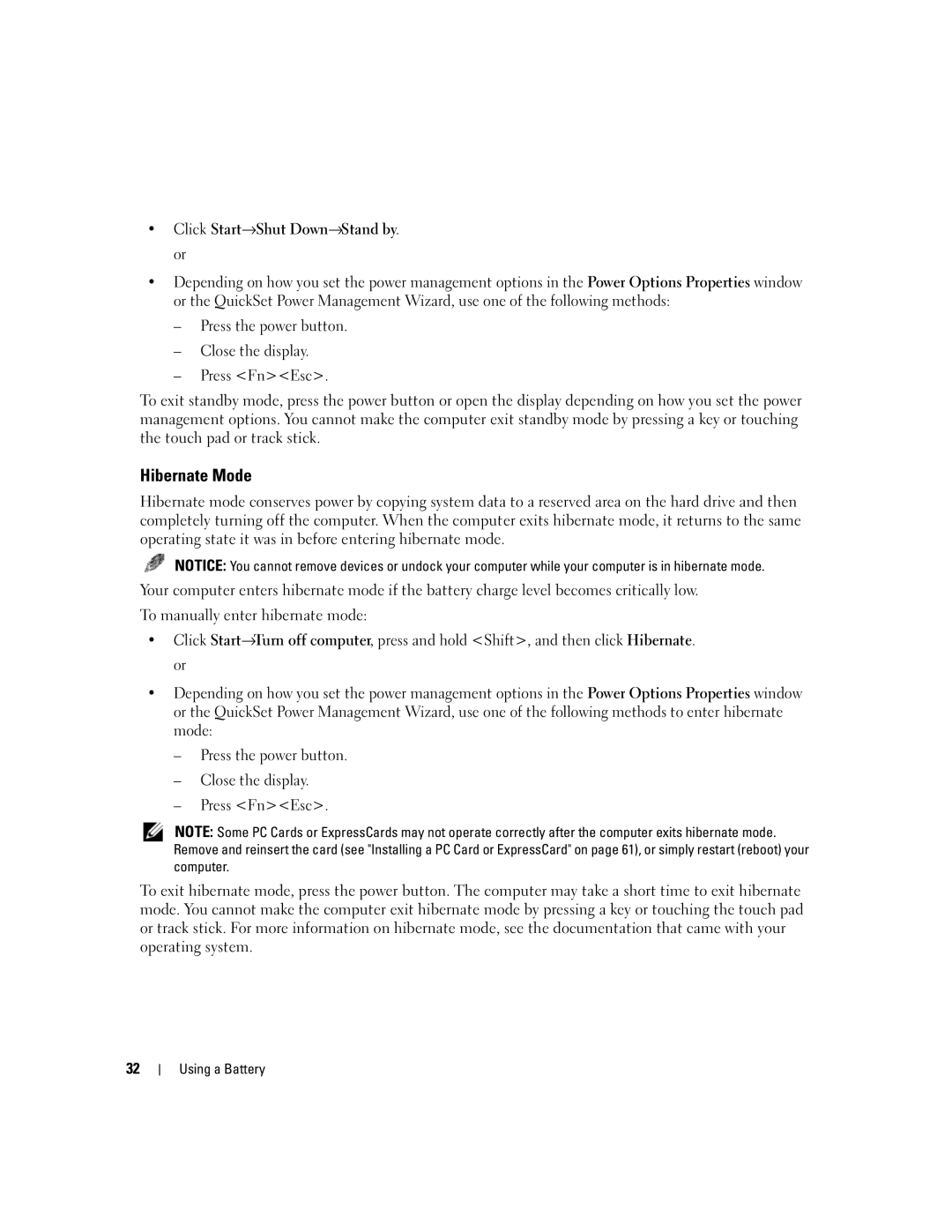 Dell TX453 manual Hibernate Mode 