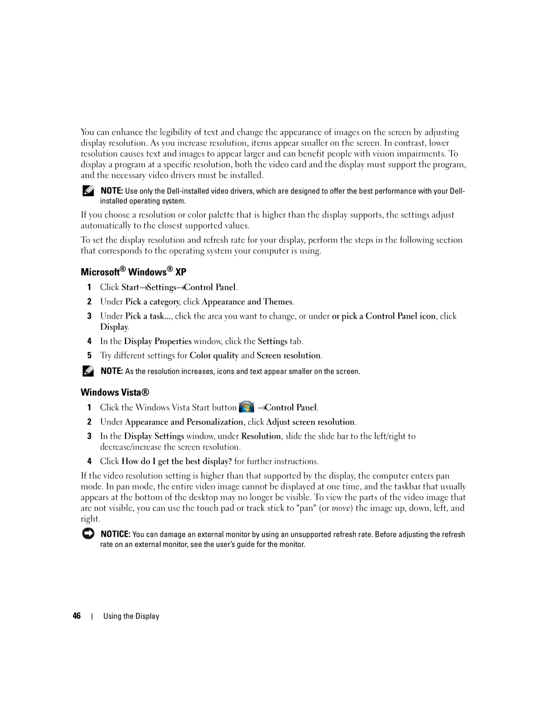 Dell TX453 manual Microsoft Windows XP, Click the Windows Vista Start button →Control Panel 