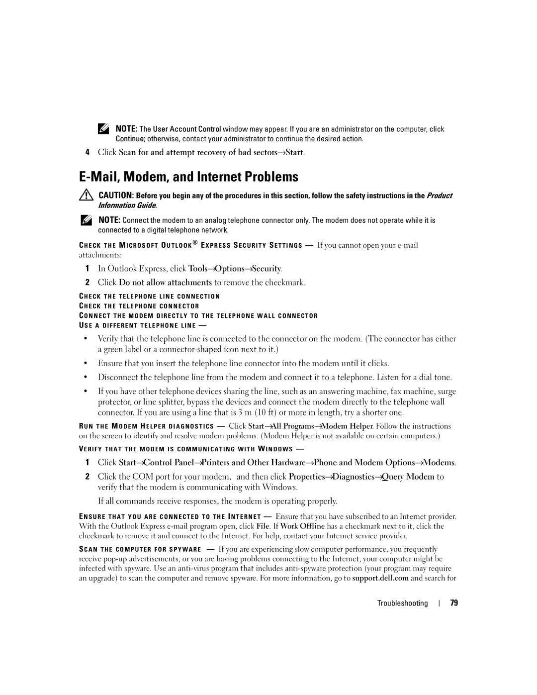 Dell TX453 manual Mail, Modem, and Internet Problems 