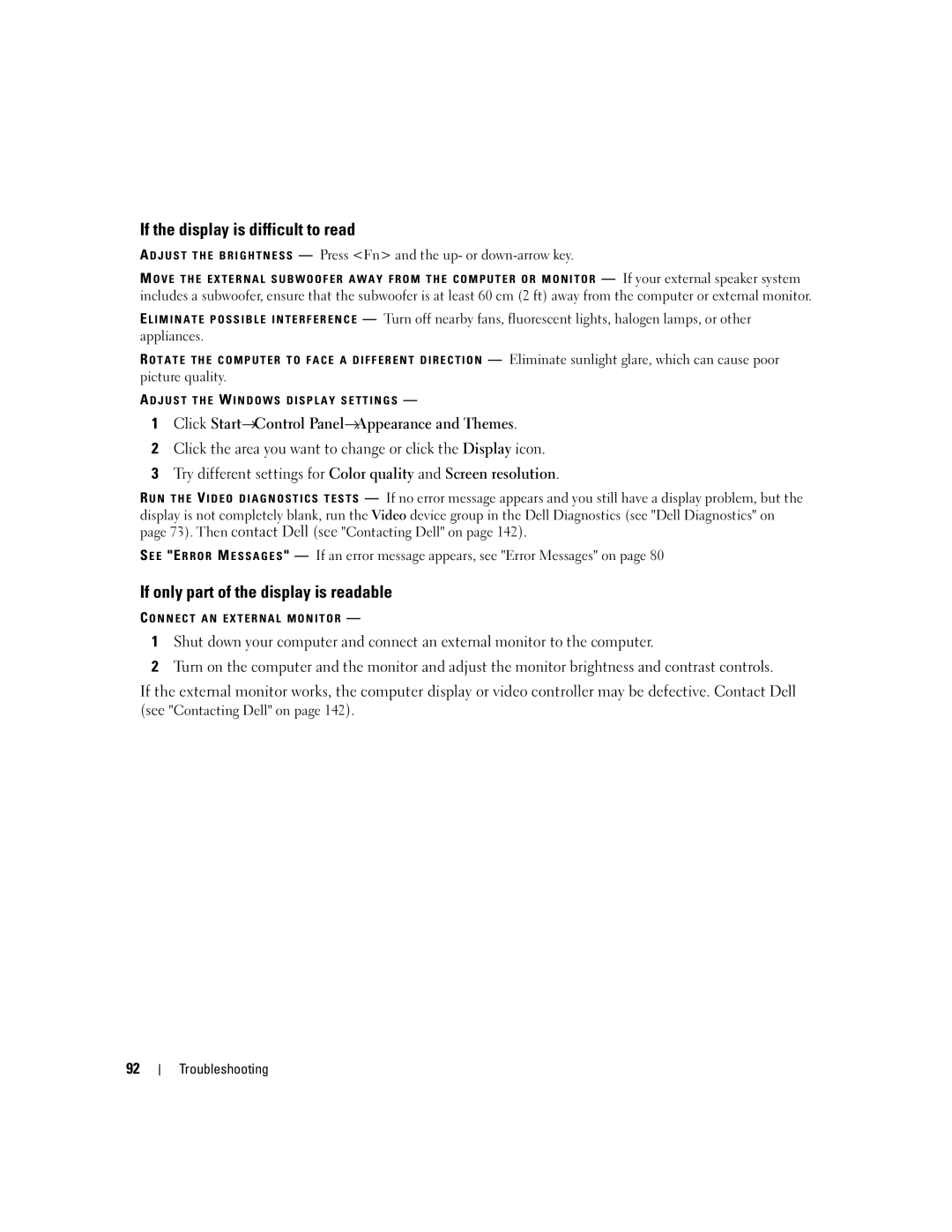 Dell TX453 manual If the display is difficult to read, If only part of the display is readable 