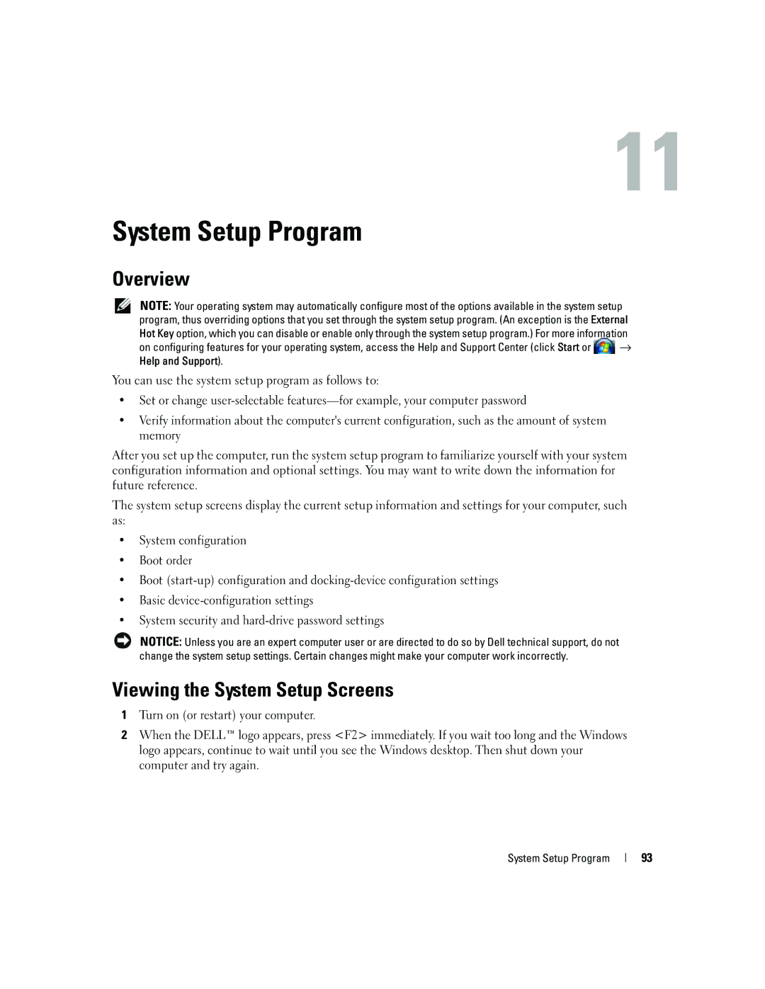 Dell TX453 manual System Setup Program, Overview, Viewing the System Setup Screens 