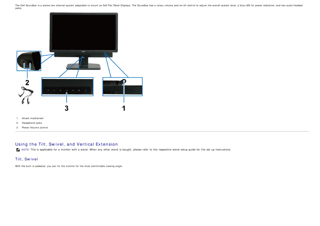 Dell U2212hm manual Using the Tilt, Swivel, and Vertical Extension 