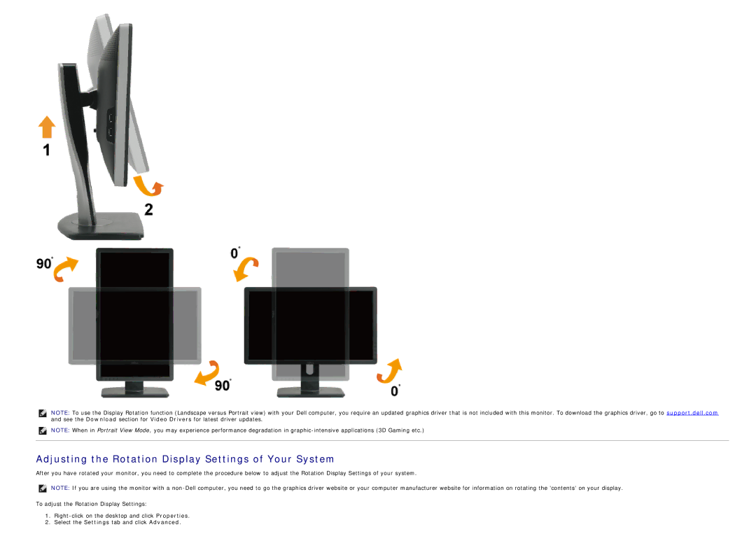 Dell U2212hm manual Adjusting the Rotation Display Settings of Your System 