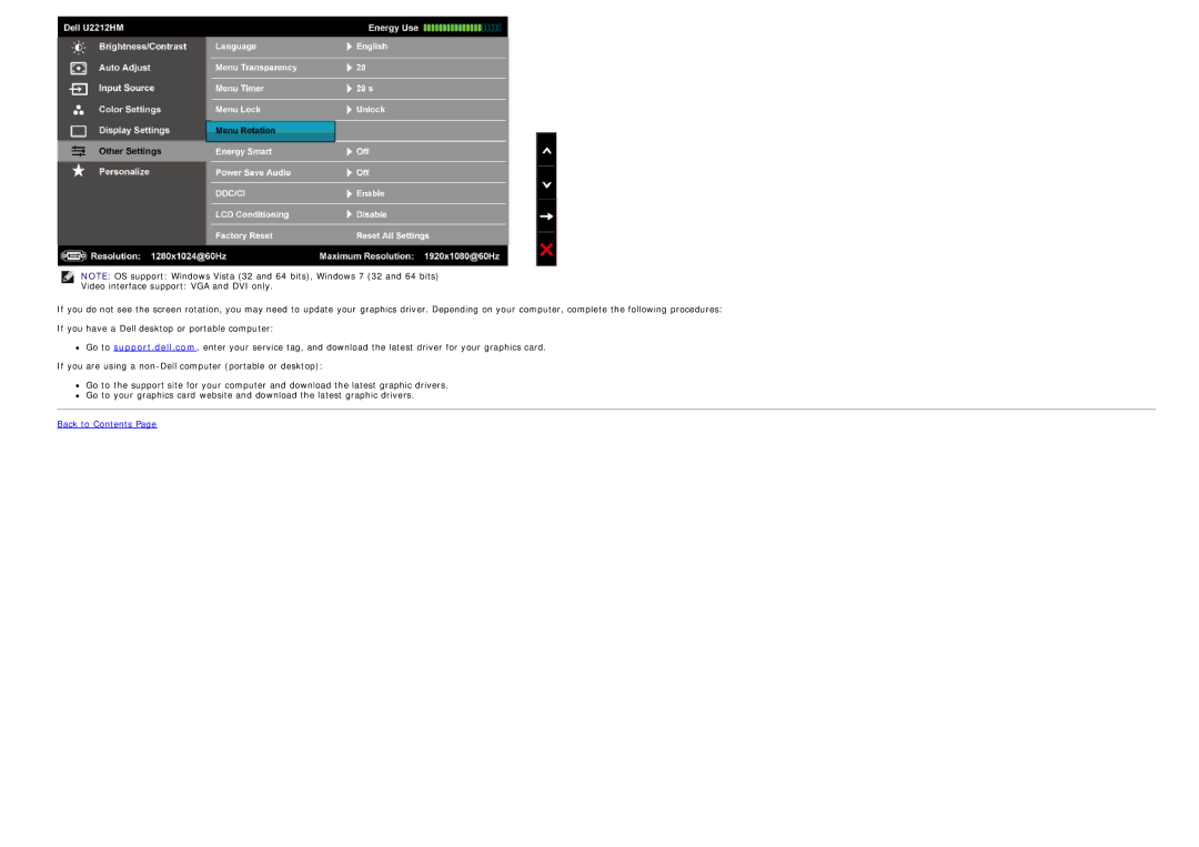 Dell U2212hm manual Back to Contents 