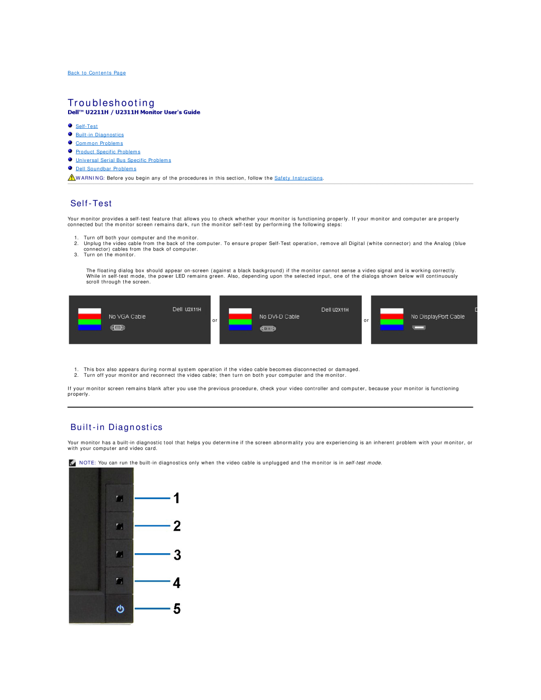 Dell U2211H, U2311H appendix Troubleshooting, Self-Test Built-in Diagnostics Common Problems, Dell Soundbar Problems 