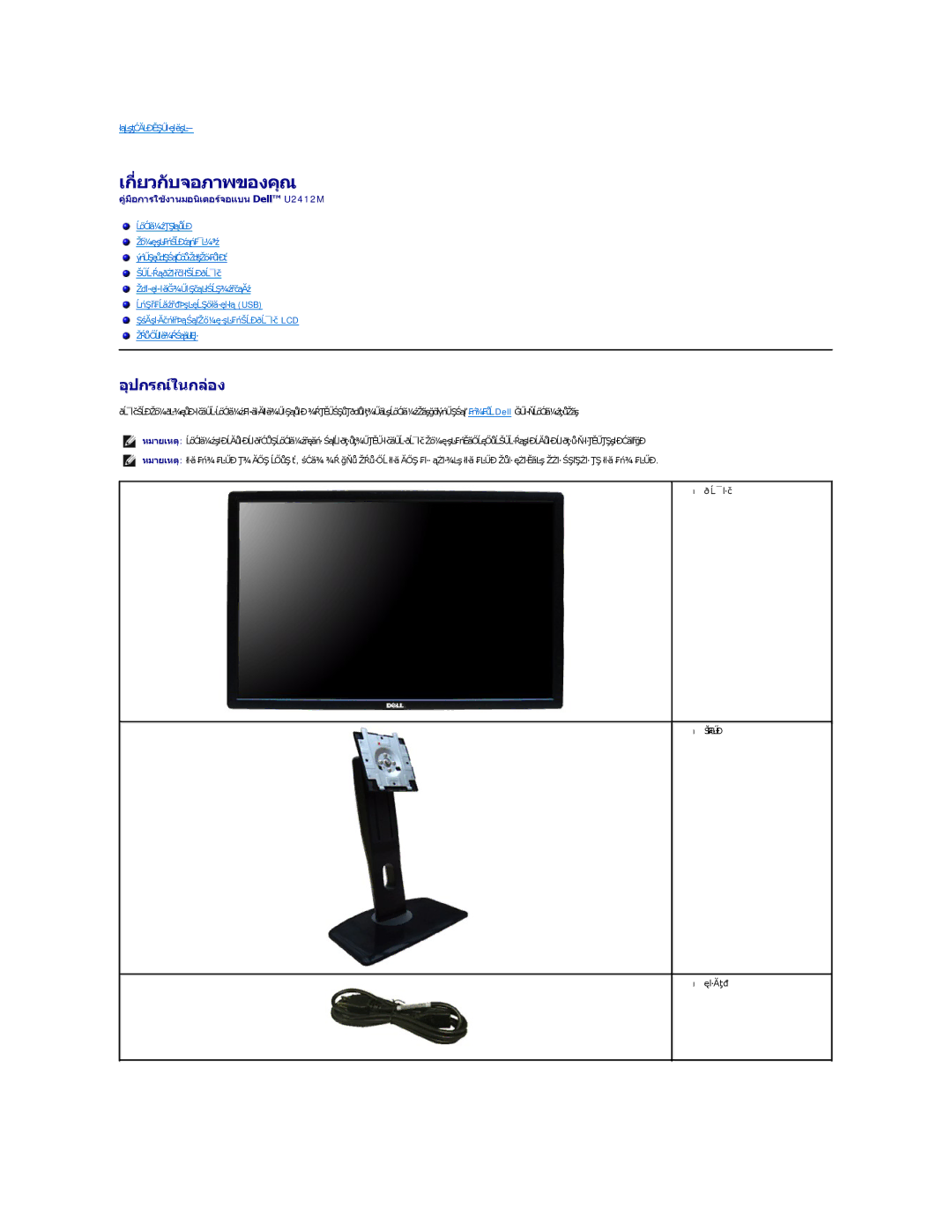 Dell U2412M manual เกี ยวกับจอภาพของคุณ, อุปกรณ์ในกล่อง 