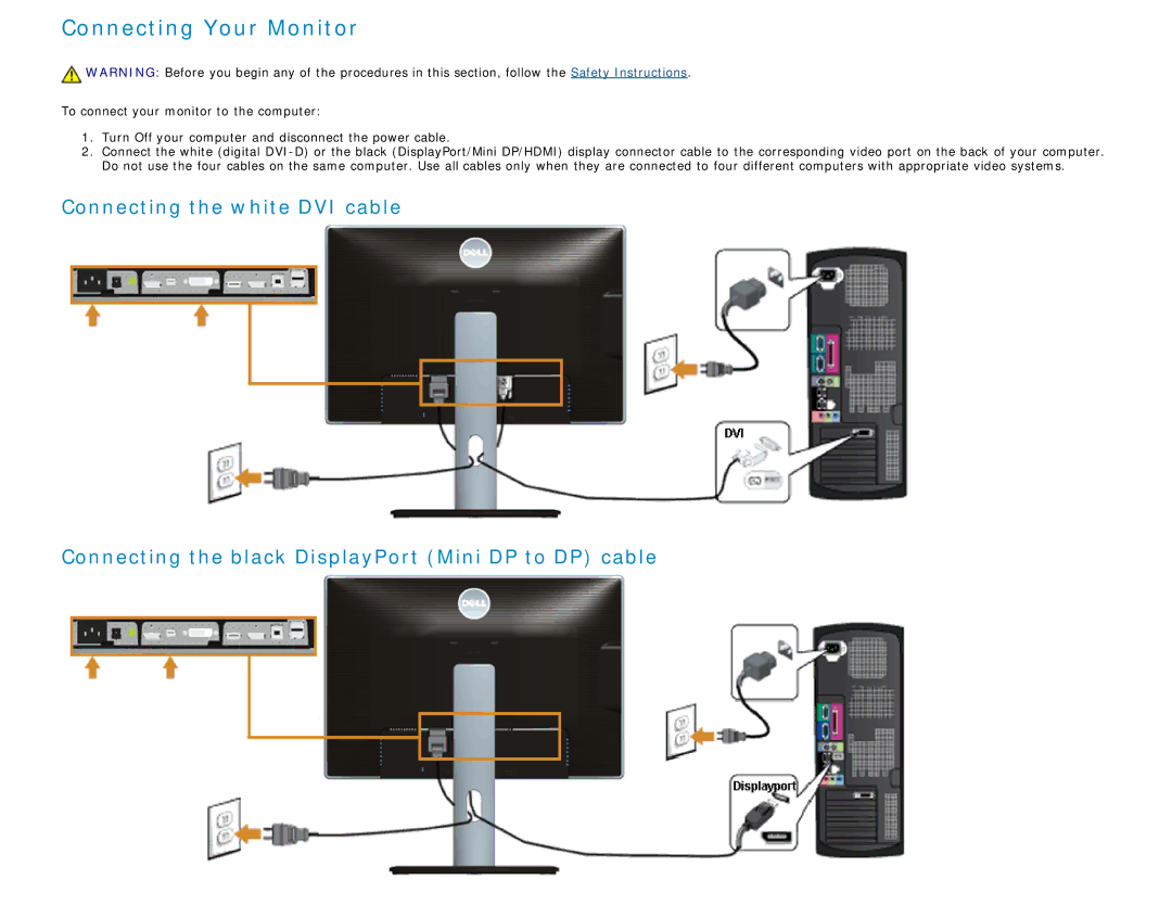 Dell U2413 manual Connecting Your Monitor 