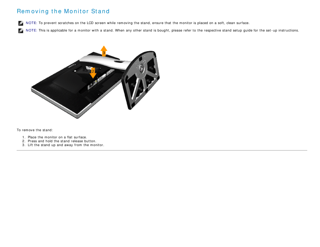 Dell U2413 manual Removing the Monitor Stand 