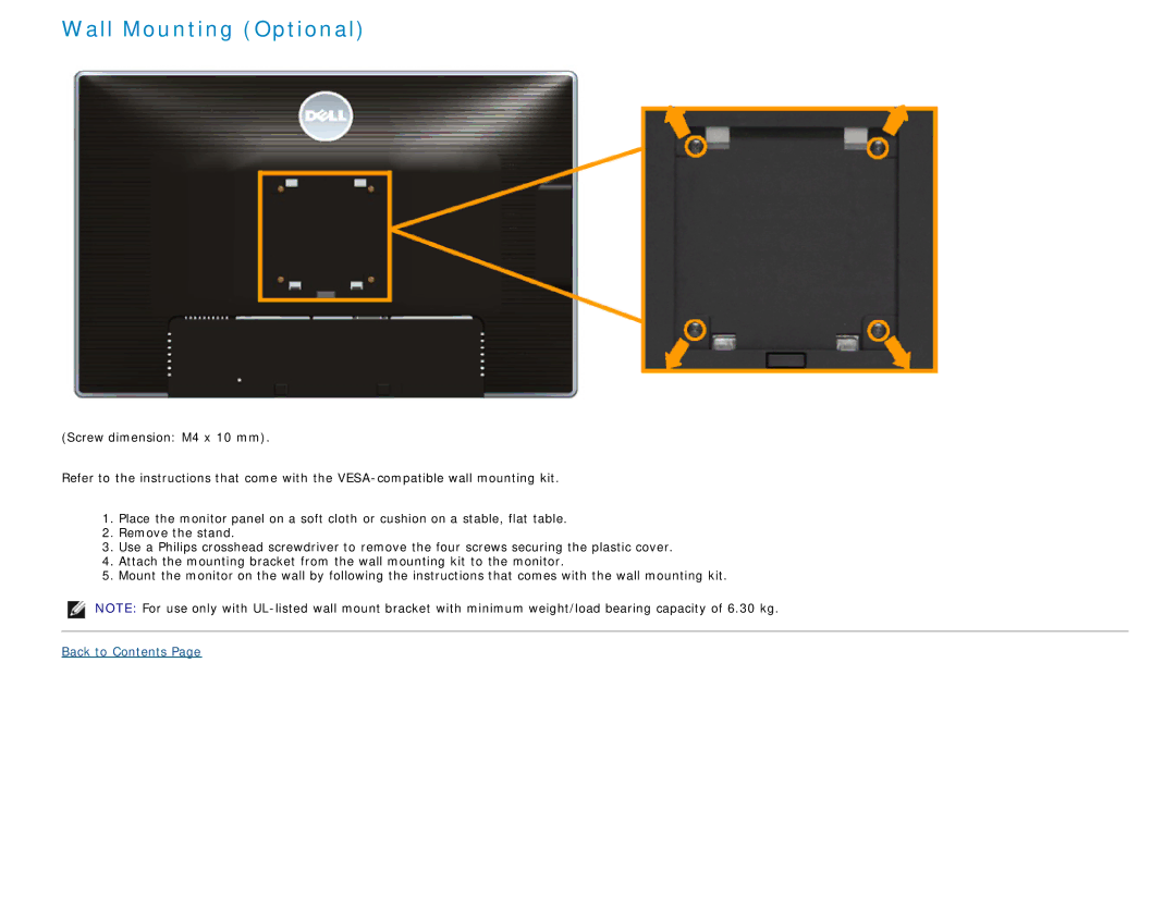 Dell U2413 manual Wall Mounting Optional 