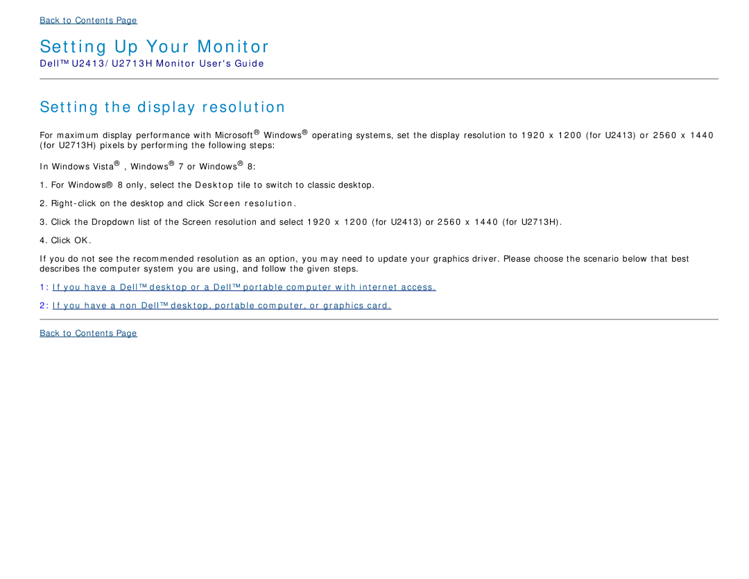 Dell U2413 manual Setting Up Your Monitor 