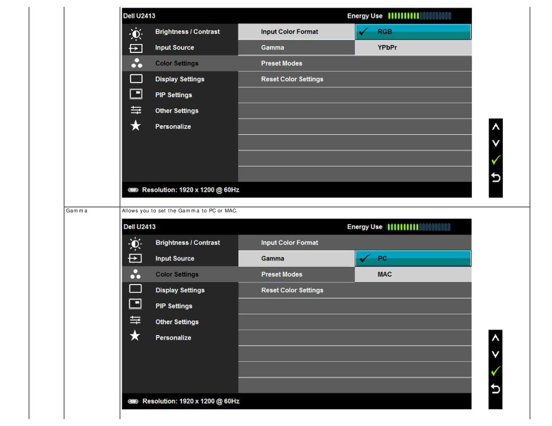 Dell U2713H, U2413 manual Gamma 