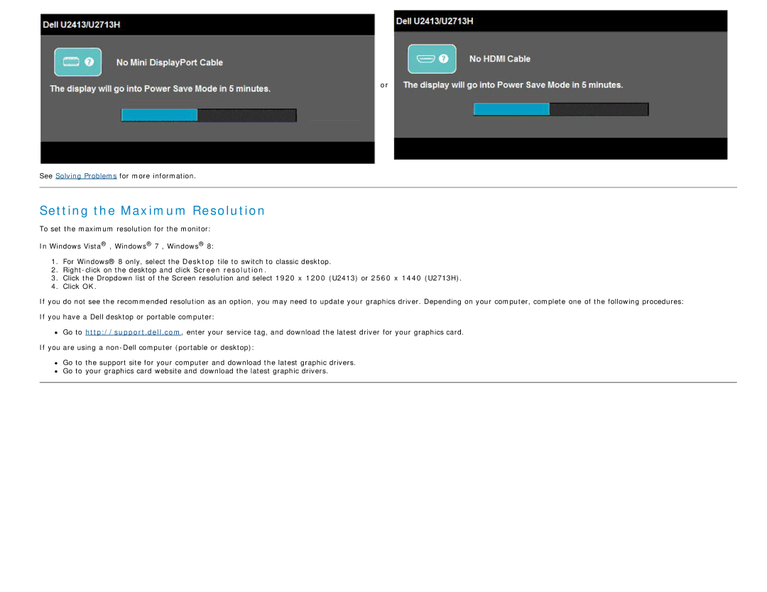 Dell U2713H, U2413 manual Setting the Maximum Resolution 