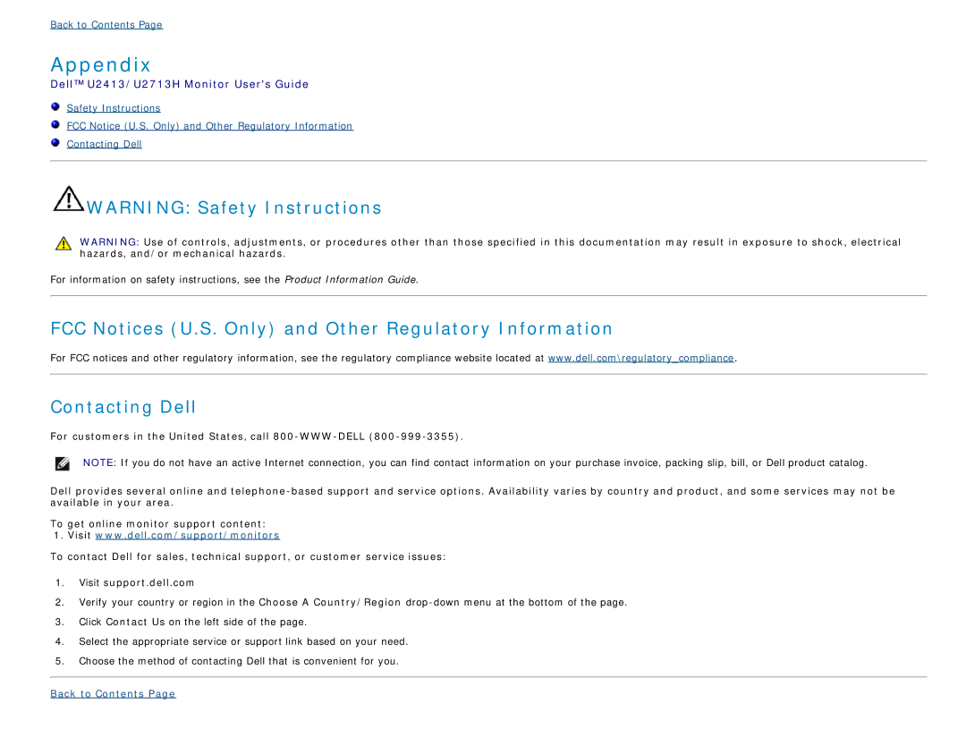 Dell U2713H, U2413 manual Appendix 
