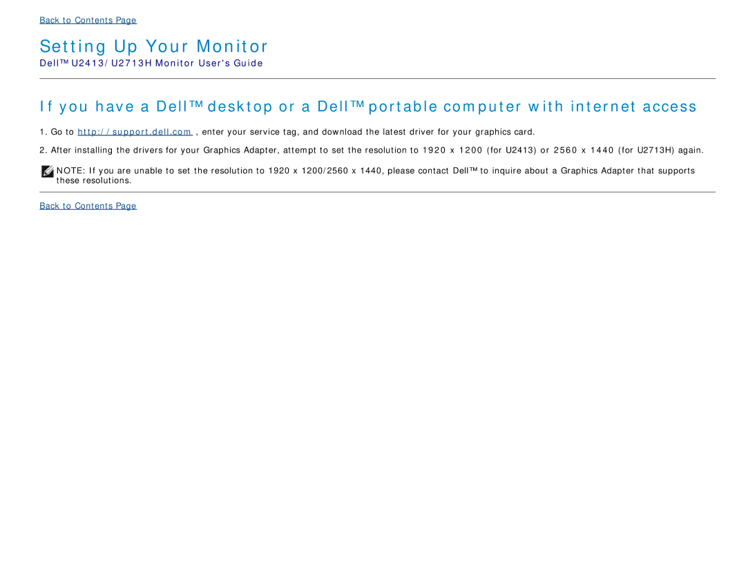 Dell U2713H, U2413 manual Setting Up Your Monitor 