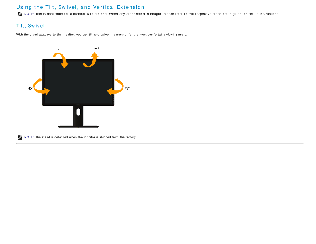 Dell U2713H manual Using the Tilt, Swivel, and Vertical Extension 