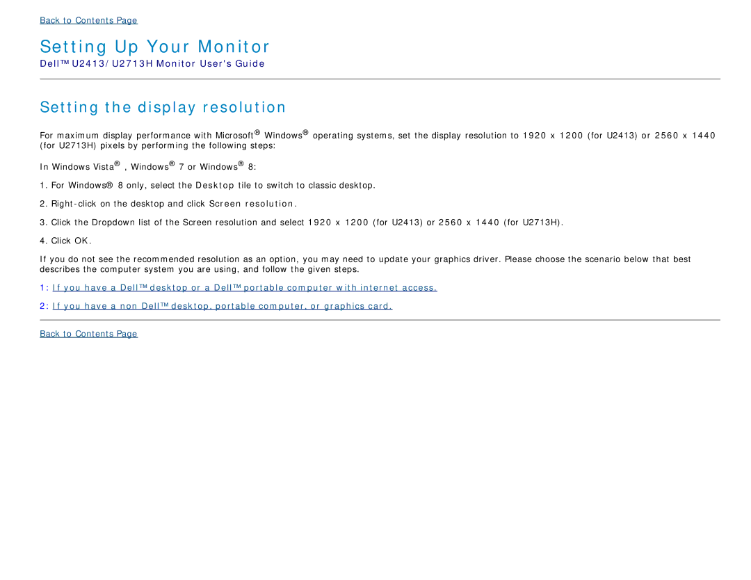 Dell U2713H manual Setting Up Your Monitor 