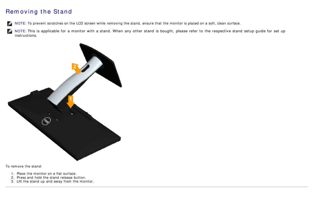 Dell U2913WM manual Removing the Stand 