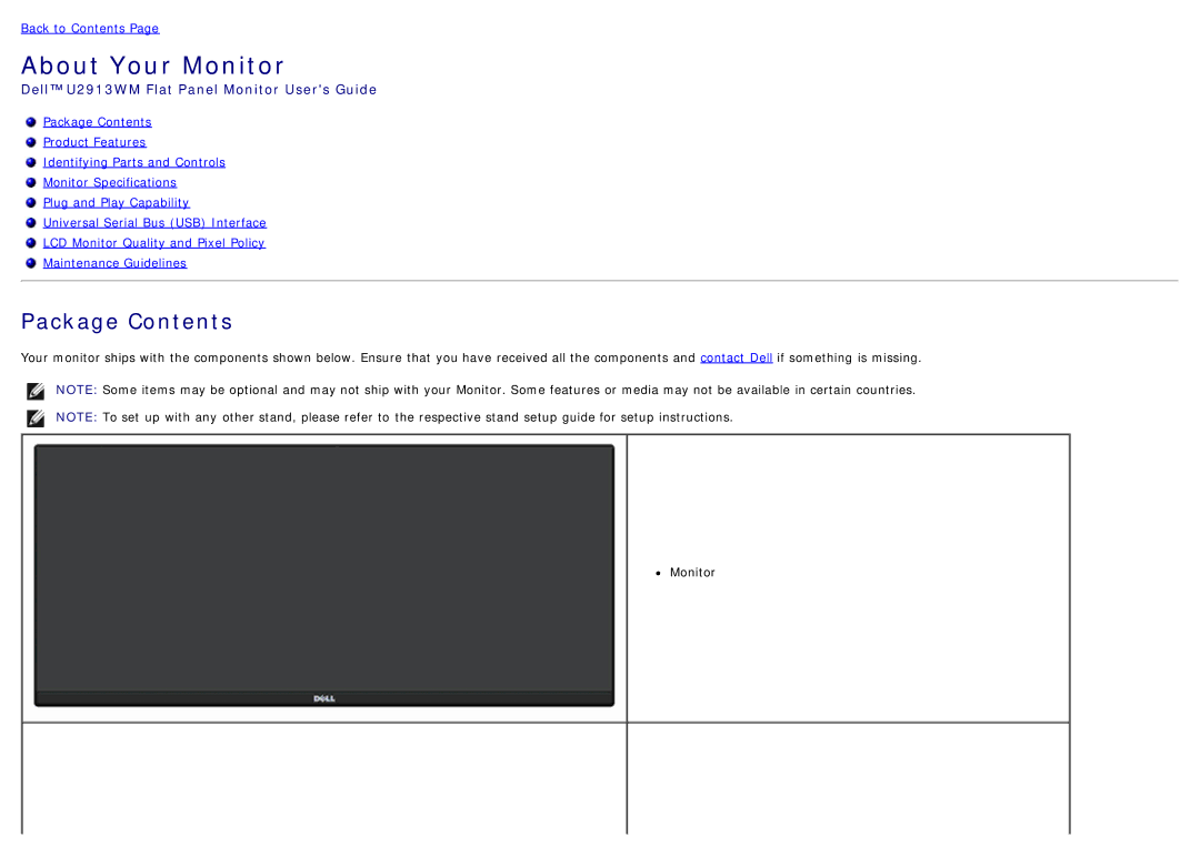 Dell U2913WM manual About Your Monitor 