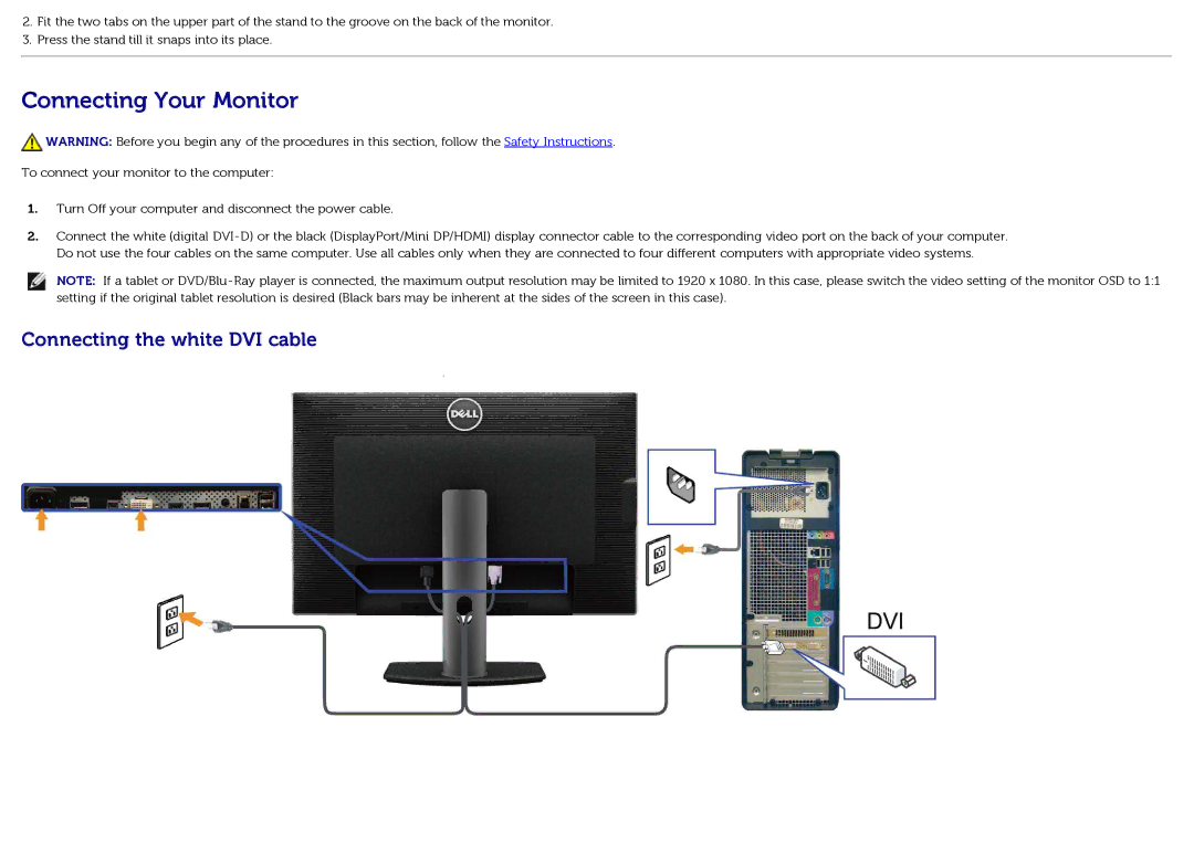 Dell U3014t manual Connecting Your Monitor 