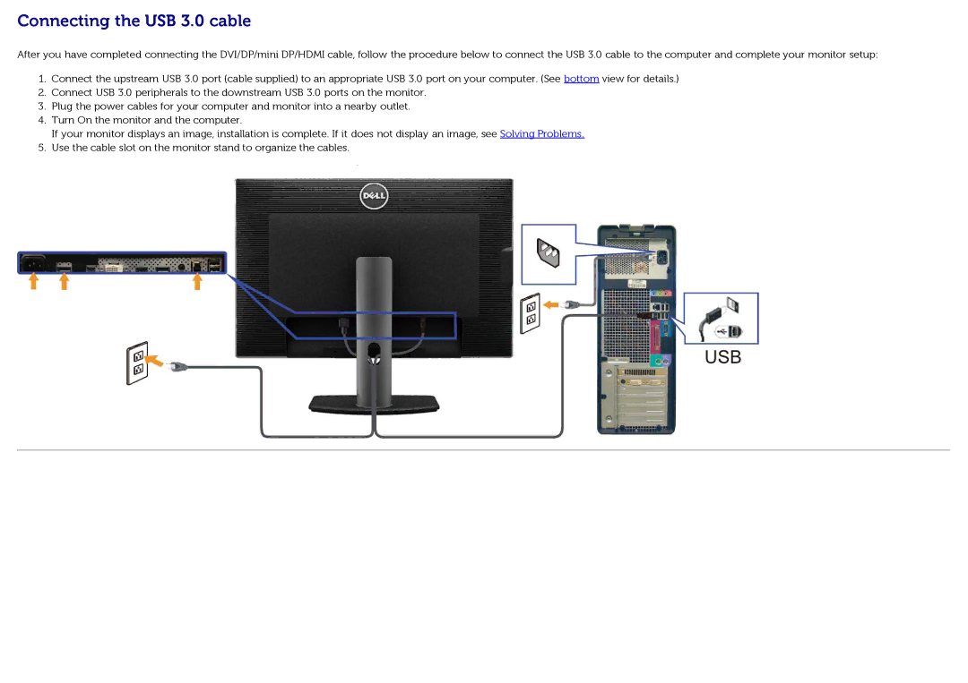 Dell U3014t manual Connecting the USB 3.0 cable 