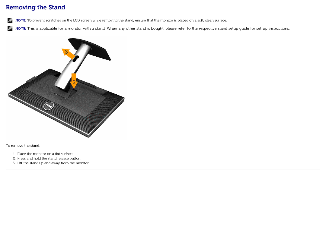 Dell U3014t manual Removing the Stand 