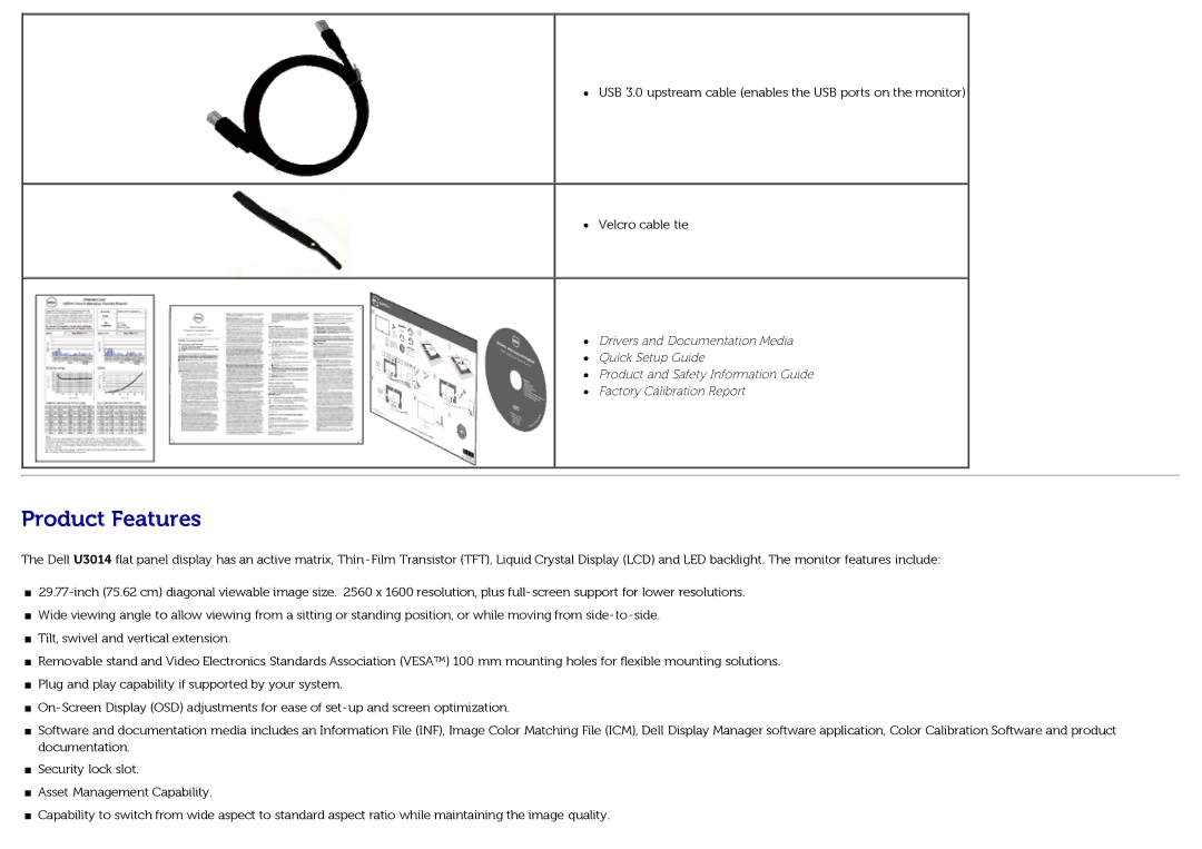 Dell U3014t manual Product Features 