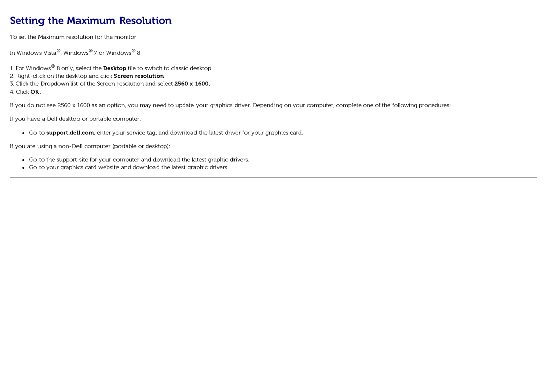 Dell U3014t manual Setting the Maximum Resolution 