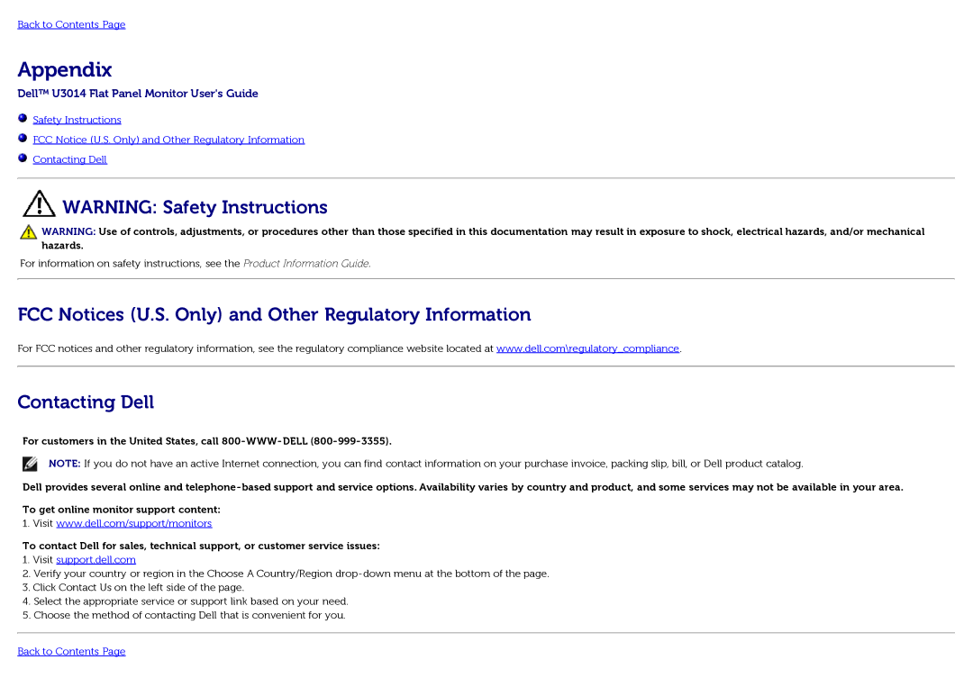 Dell U3014t manual Appendix 