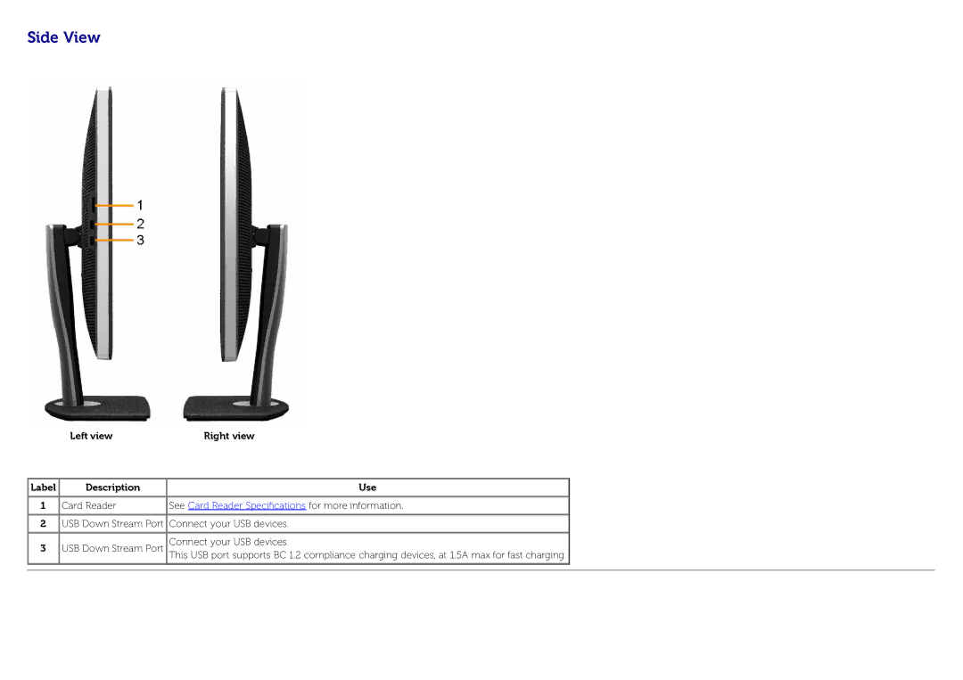 Dell U3014 manual Side View 