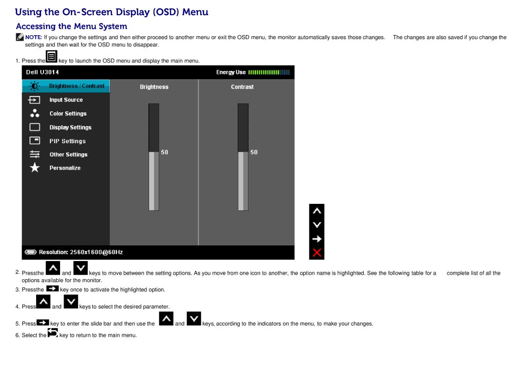 Dell U3014 manual Using the On-Screen Display OSD Menu, Accessing the Menu System 