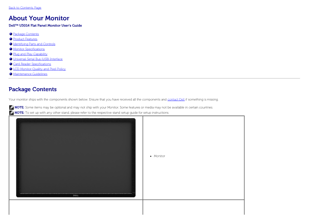 Dell U3014 manual About Your Monitor 