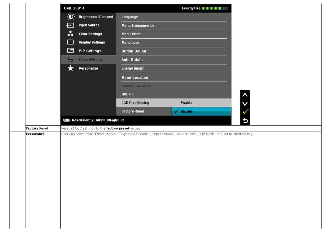 Dell U3014 manual Personalize 